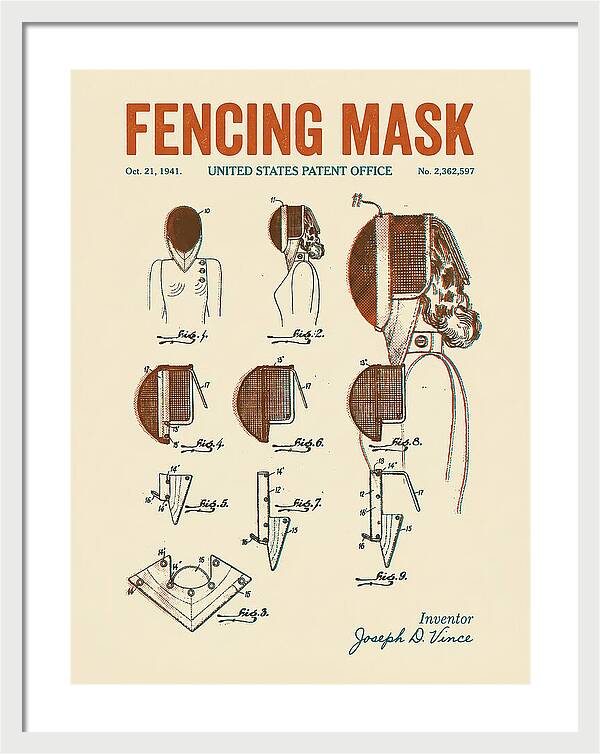 Fencing Mask Retro Patent Us2362597a