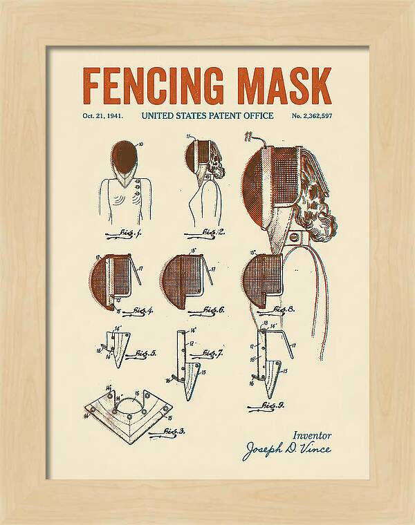 Fencing Mask Retro Patent Us2362597a