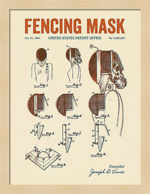 Fencing Mask Retro Patent Us2362597a