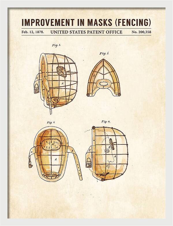 Fencing Mask Watercolor Patent Us200358a