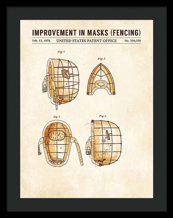 Fencing Mask Watercolor Patent Us200358a