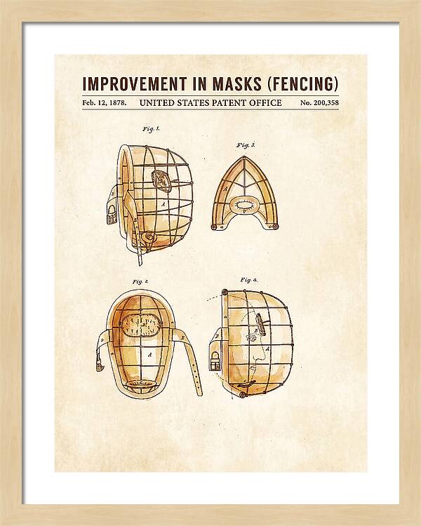 Fencing Mask Watercolor Patent Us200358a