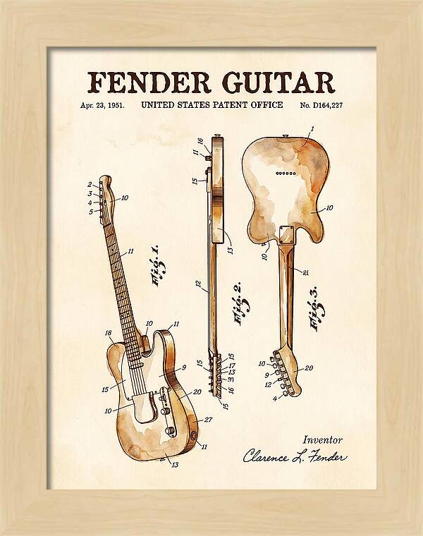 Fender Guitar Telecaster Watercolor Patent Usd164227s