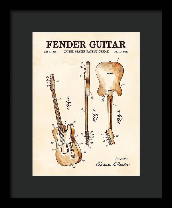 Fender Guitar Telecaster Watercolor Patent Usd164227s
