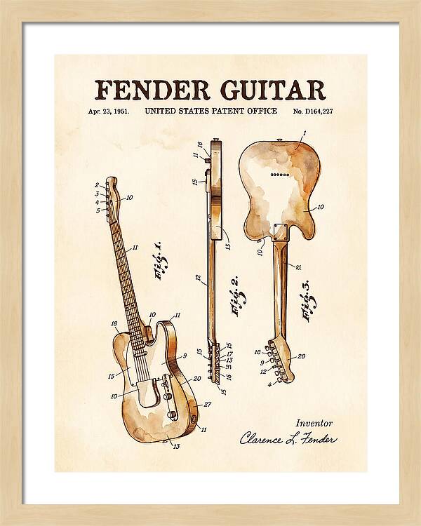 Fender Guitar Telecaster Watercolor Patent Usd164227s
