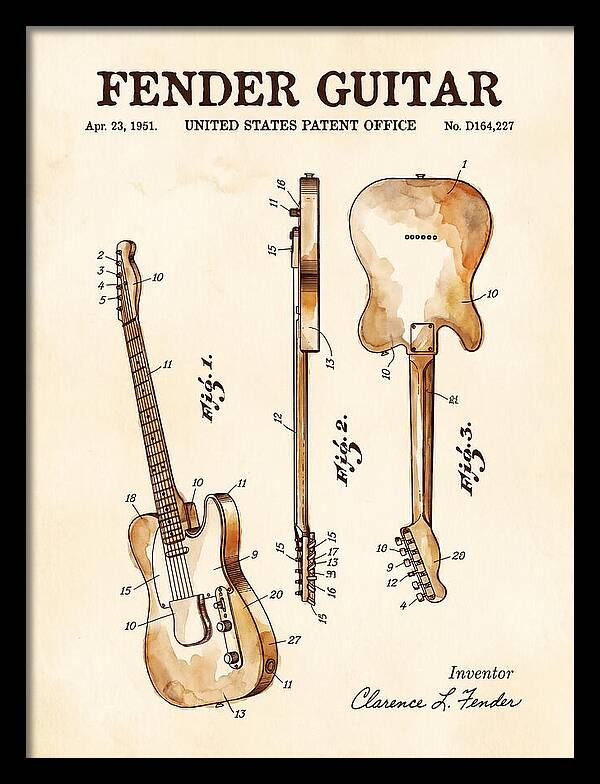 Fender Guitar Telecaster Watercolor Patent Usd164227s