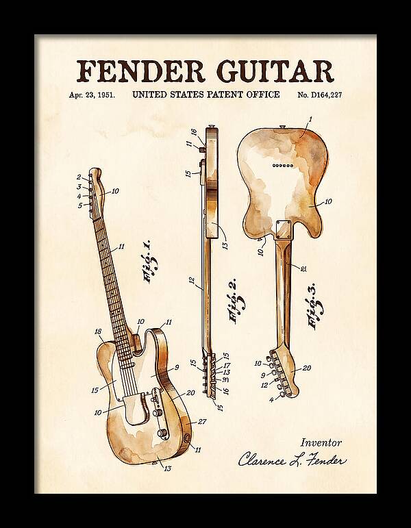 Fender Guitar Telecaster Watercolor Patent Usd164227s