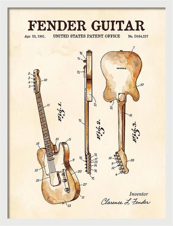 Fender Guitar Telecaster Watercolor Patent Usd164227s