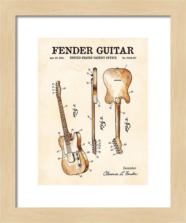 Fender Guitar Telecaster Watercolor Patent Usd164227s