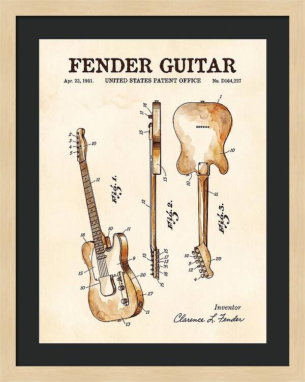 Fender Guitar Telecaster Watercolor Patent Usd164227s