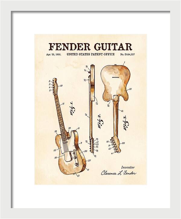 Fender Guitar Telecaster Watercolor Patent Usd164227s