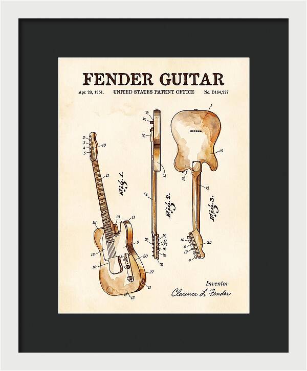 Fender Guitar Telecaster Watercolor Patent Usd164227s