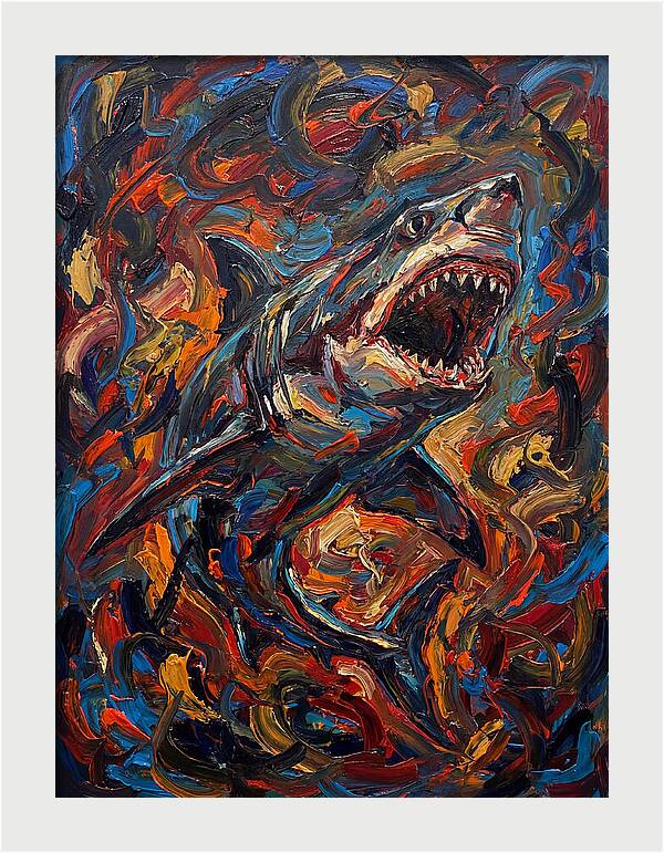 Fierce Shark In Vibrant Chaos