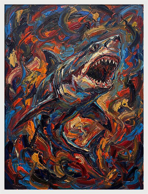 Fierce Shark In Vibrant Chaos