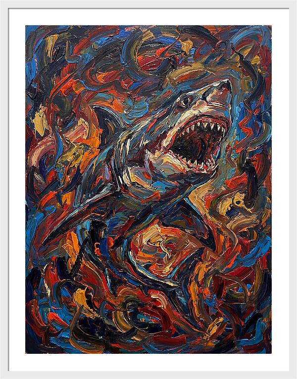 Fierce Shark In Vibrant Chaos