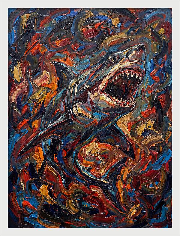 Fierce Shark In Vibrant Chaos