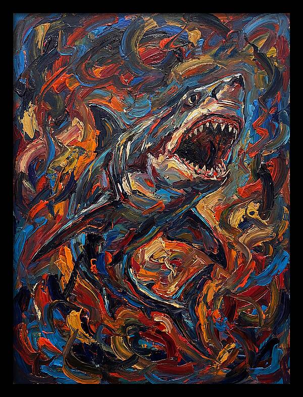 Fierce Shark In Vibrant Chaos