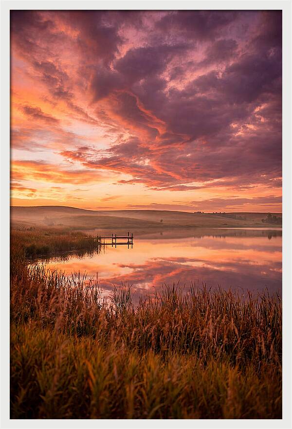 Fiery Sunset Over Prairie Lake