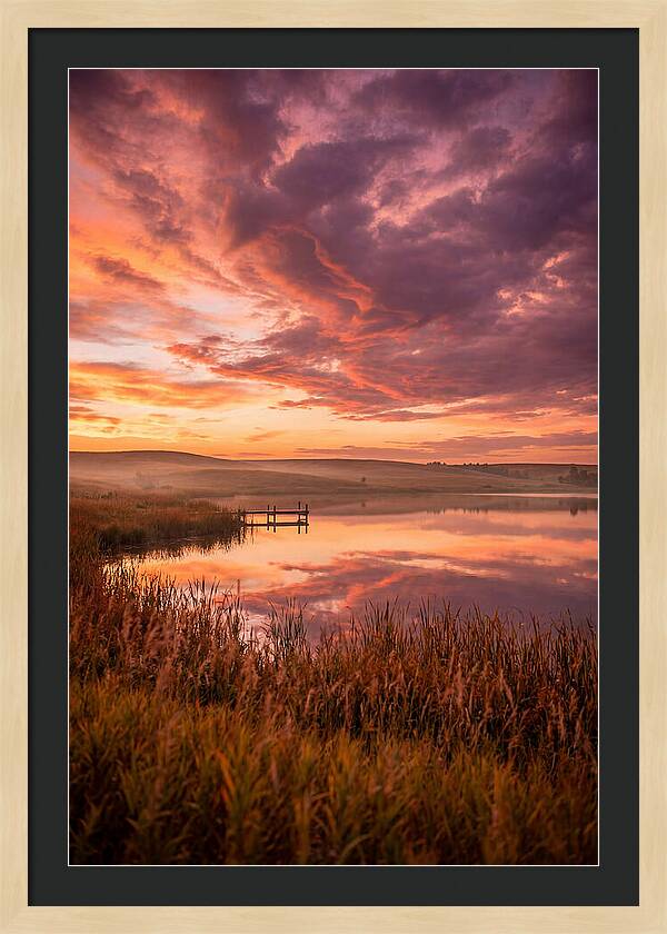 Fiery Sunset Over Prairie Lake