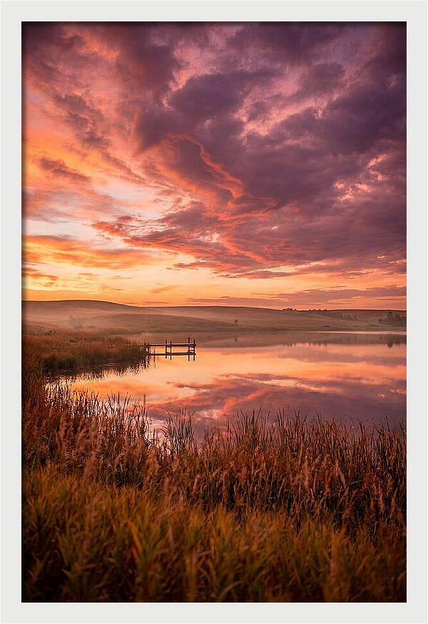Fiery Sunset Over Prairie Lake