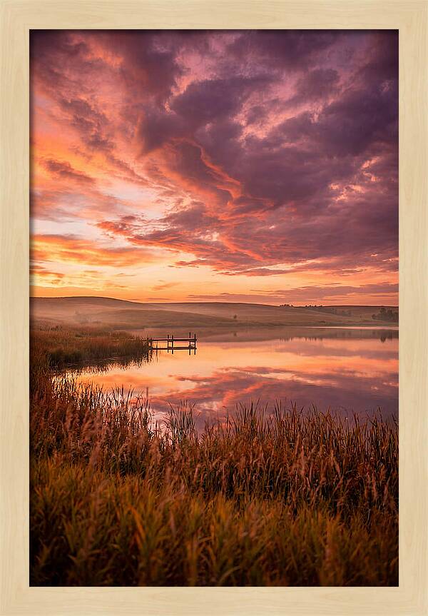 Fiery Sunset Over Prairie Lake