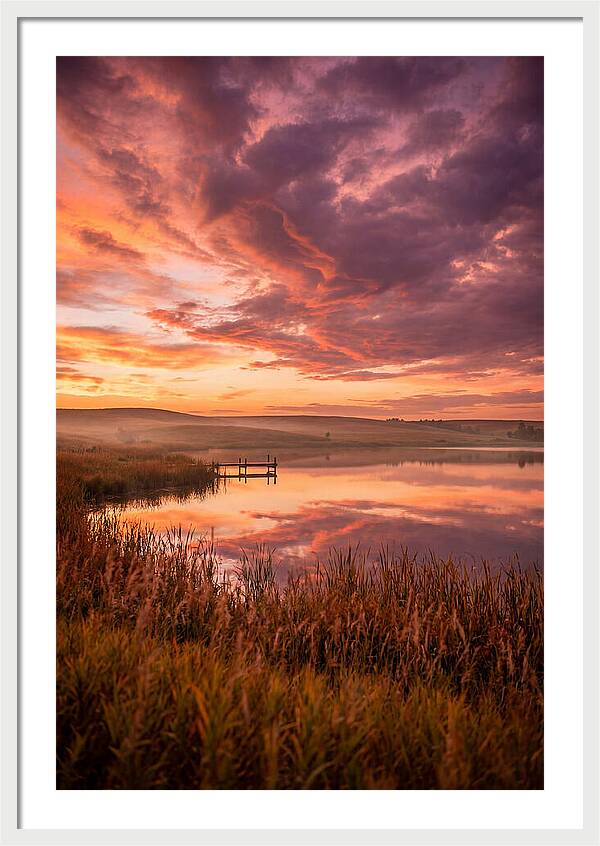 Fiery Sunset Over Prairie Lake