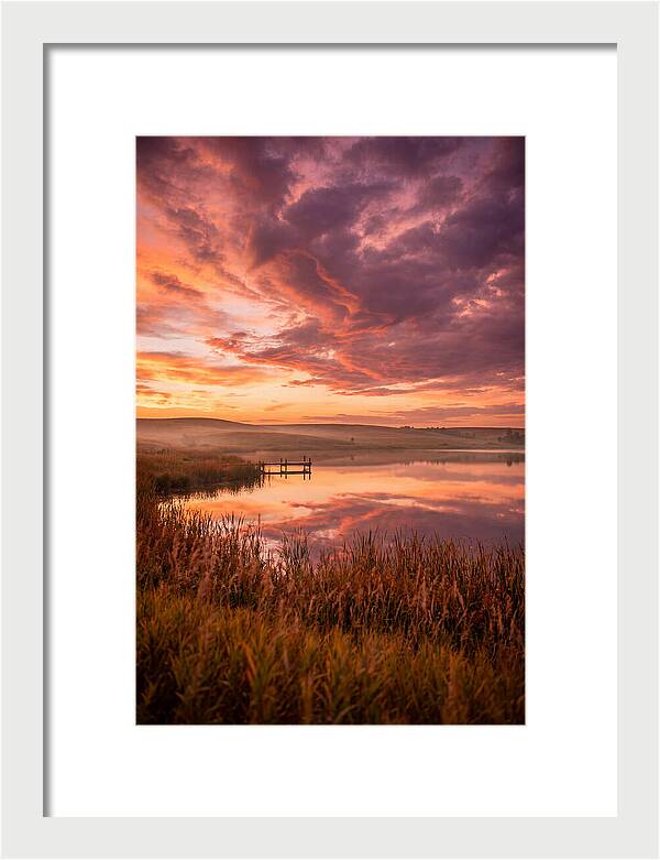 Fiery Sunset Over Prairie Lake