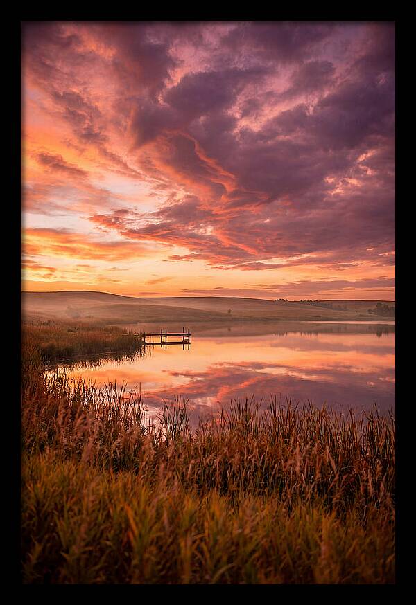 Fiery Sunset Over Prairie Lake