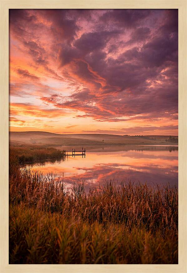 Fiery Sunset Over Prairie Lake