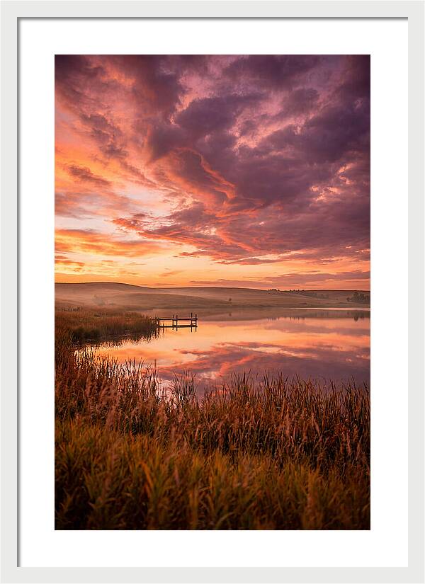 Fiery Sunset Over Prairie Lake