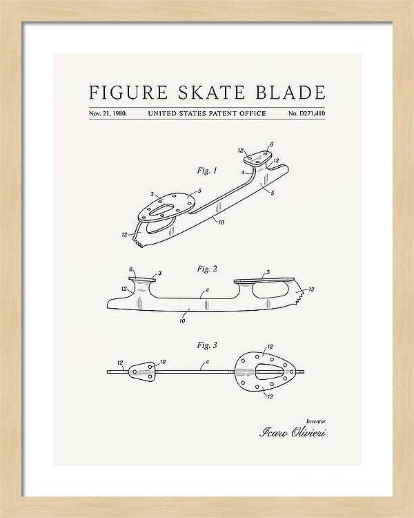 Figure Skate Blade Minimalist Patent Usd271410s