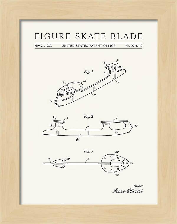 Figure Skate Blade Minimalist Patent Usd271410s