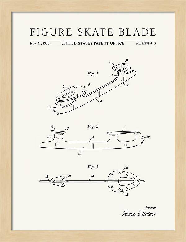 Figure Skate Blade Minimalist Patent Usd271410s