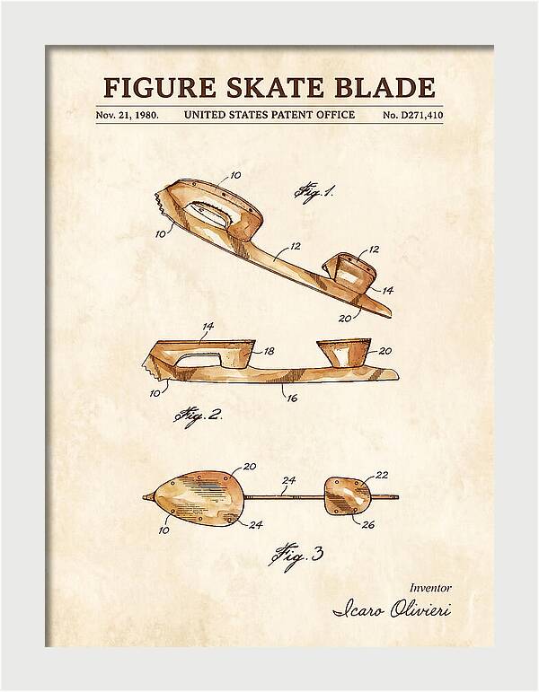 Figure Skate Blade Watercolor Patent Usd271410s