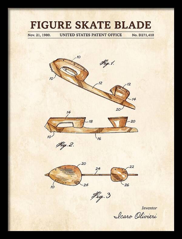 Figure Skate Blade Watercolor Patent Usd271410s