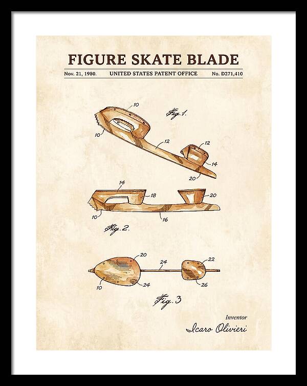 Figure Skate Blade Watercolor Patent Usd271410s