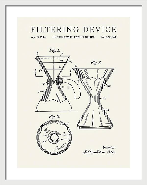 Filtering Device Chemex Coffeemaker Minimalist Patent Us2241368a