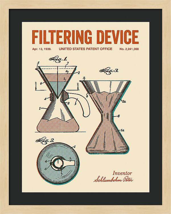 Filtering Device Chemex Coffeemaker Retro Patent Us2241368a