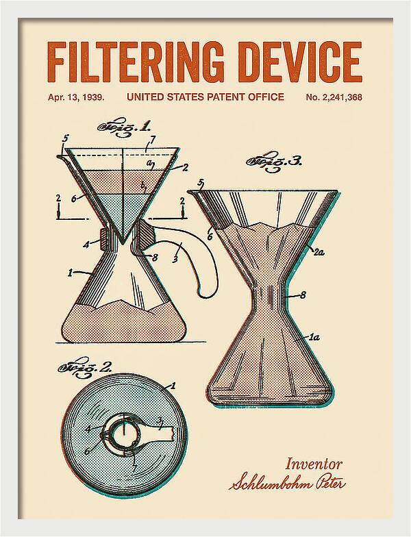 Filtering Device Chemex Coffeemaker Retro Patent Us2241368a