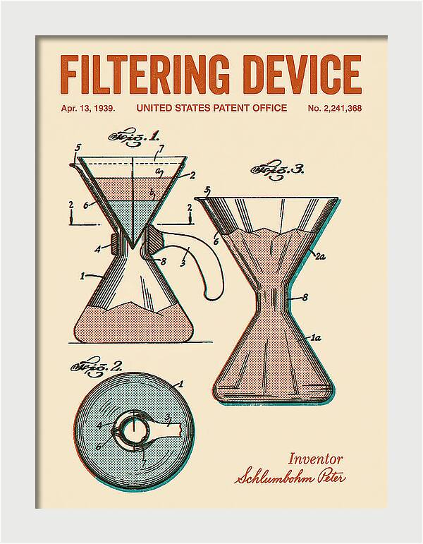 Filtering Device Chemex Coffeemaker Retro Patent Us2241368a