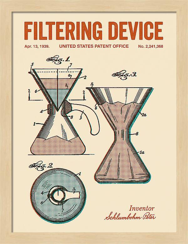 Filtering Device Chemex Coffeemaker Retro Patent Us2241368a
