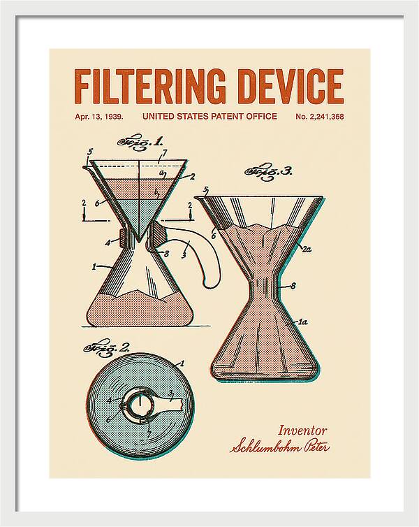 Filtering Device Chemex Coffeemaker Retro Patent Us2241368a