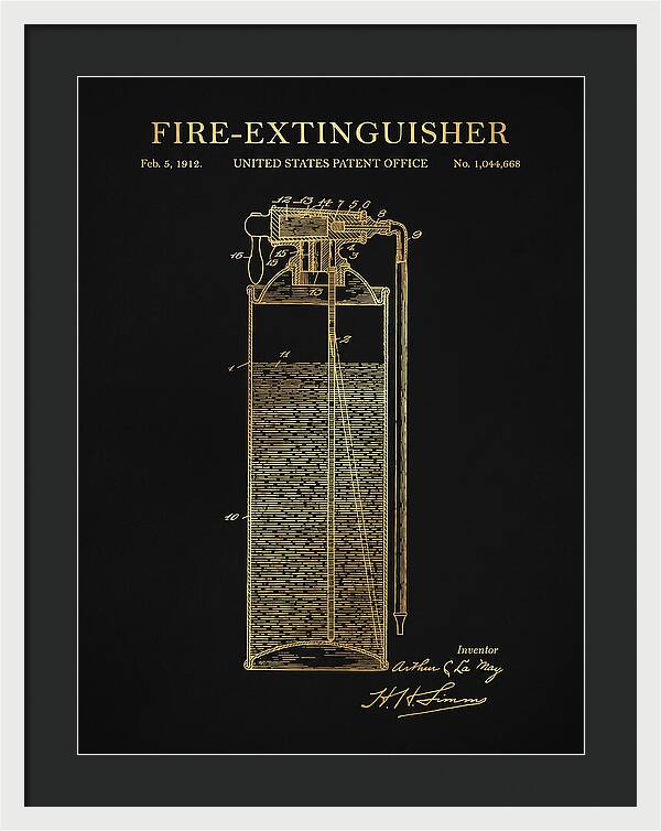 Fire Extinguisher Gold Patent Us1044668