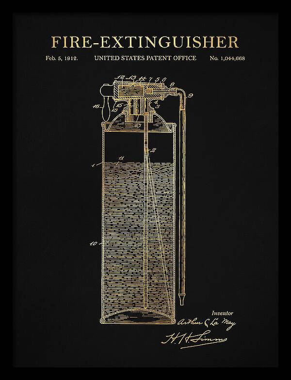Fire Extinguisher Gold Patent Us1044668