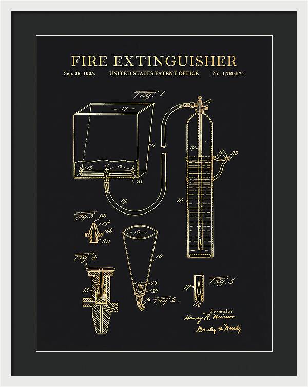 Fire Extinguisher Gold Patent Us1760274