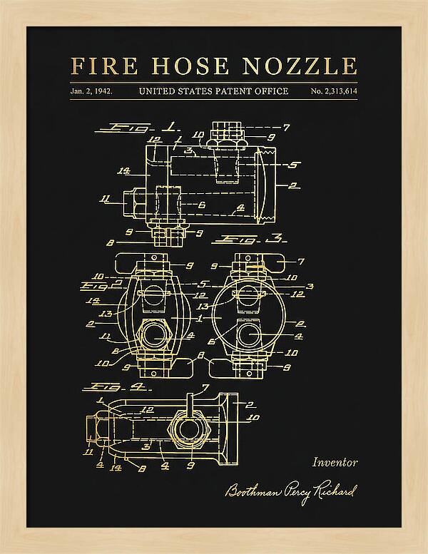 Fire Hose Nozzle Gold Patent Us2313614