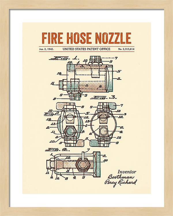 Fire Hose Nozzle Retro Patent Us2313614