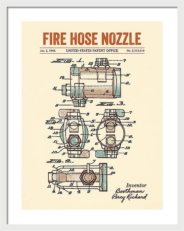 Fire Hose Nozzle Retro Patent Us2313614