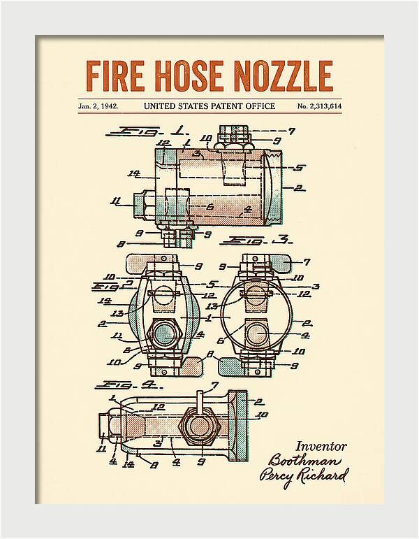 Fire Hose Nozzle Retro Patent Us2313614