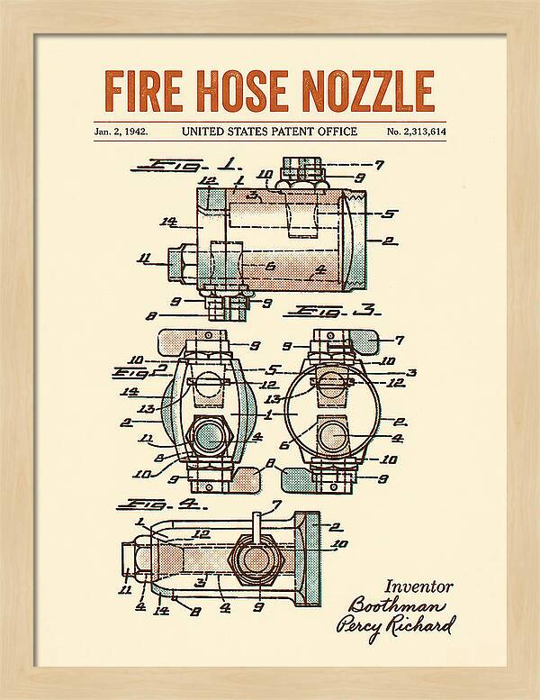 Fire Hose Nozzle Retro Patent Us2313614